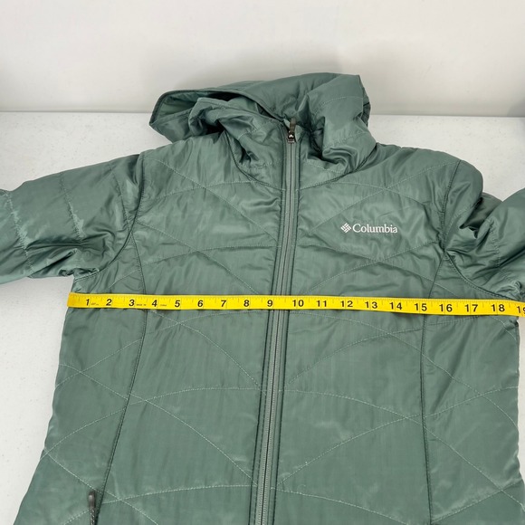 Columbia Omni-Heat Women Size Small Green Mighty Lite Hooded Puffer Jacket - Picture 4 of 11